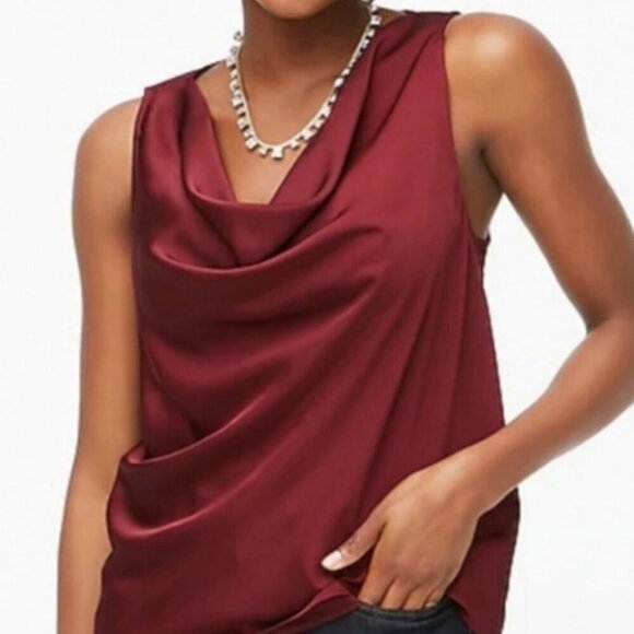 J Crew Tank Top Womens XXS Burgundy Draped Cowl Neck Sleeveless Blouse Shirt New - Picture 1 of 11